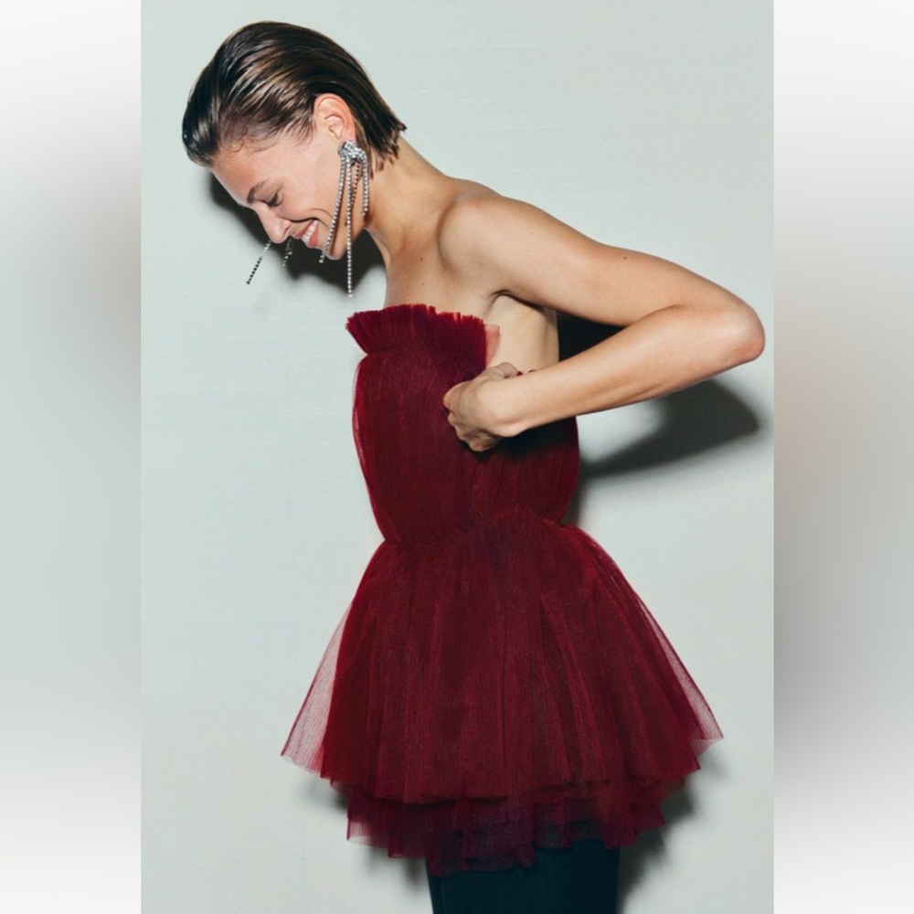 H&M Burgundy Tulle Strapless Top Corset